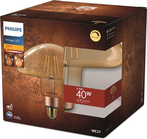 Philips Classic LED E27 Mushroom 200mm Filament Goud 5.5W 470lm - 818 Zeer Warm Wit | Dimbaar - Vervangt 40W