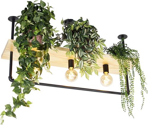 QAZQA shelf - Industriele Plafondlamp - 3 lichts - L 100 cm - Zwart - Industrieel - Woonkamer | Slaapkamer | Keuken