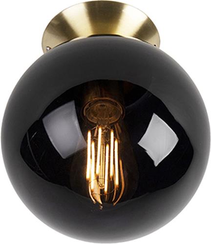QAZQA pallon - Art Deco Plafondlamp - 1 lichts - Ø 200 mm - Zwart Goud - Woonkamer | Slaapkamer | Keuken