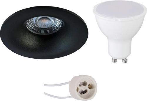 LED Spot Set - Pragmi Nora Pro - GU10 Fitting - Dimbaar - Inbouw Rond - Mat Zwart - 6W - Warm Wit 3000K - Ø82mm