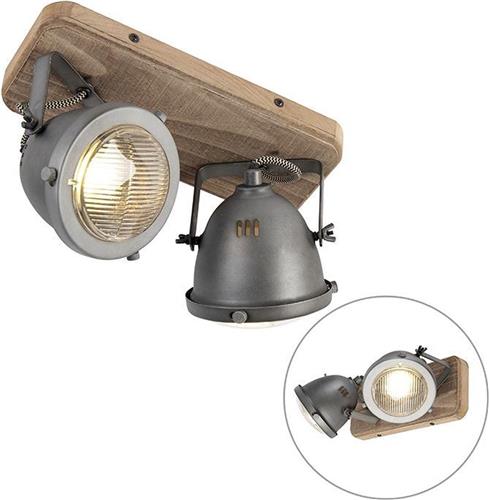 QAZQA emado - Industriele Plafondspot | Spotje | Opbouwspot - 2 lichts - L 270 mm - Grijs - Industrieel - Woonkamer | Slaapkamer | Keuken