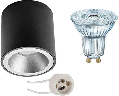 OSRAM - Opbouwspot Set - Parathom PAR16 940 36D - Proma Cliron Pro - GU10 Fitting - Dimbaar - Opbouw Rond - Mat Zwart/Zilver - 3.7W - Natuurlijk Wit 4000K - Verdiept - Ø90mm