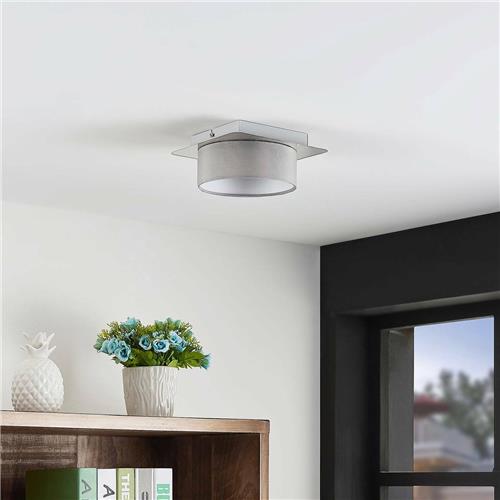 Lindby - plafondlamp - 1licht - Metaal, textiel - H: 8.1 cm - GX53 - nikkelsatijn, grijs - Inclusief lichtbron