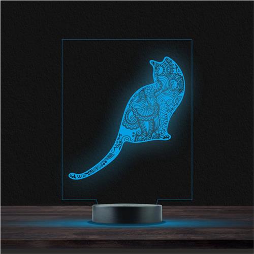 Led Lamp Met Gravering - RGB 7 Kleuren - Kat