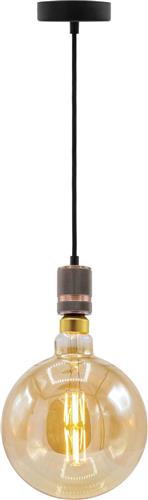 Industriële rosé gouden snoerpendel - inclusief XXXL LED lamp - unieke dubbeldekker spiraal
