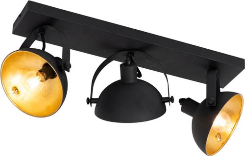 QAZQA magnax - Industriele Plafondspot | Spotje | Opbouwspot - 3 lichts - L 57.9 cm - Zwart Goud - Industrieel - Woonkamer