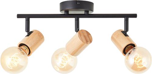 Brilliant Kerry spot buis 3 vlammen zwart/hout metaal/bamboe 3x A60, E27, 40 W, geschikt voor normale lamp (niet inbegrepen)