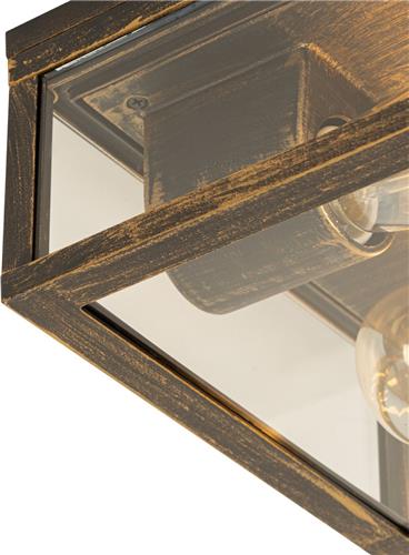QAZQA charlois - Industriele Plafondlamp voor buiten - 2 lichts - L 24 cm - Goud/messing - Industrieel - Buitenverlichting