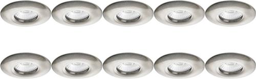 Spot Armatuur 10 Pack - Proma Luno Pro - GU10 Inbouwspot - Waterdicht IP65 - Rond - Nikkel - Aluminium - Ø82mm