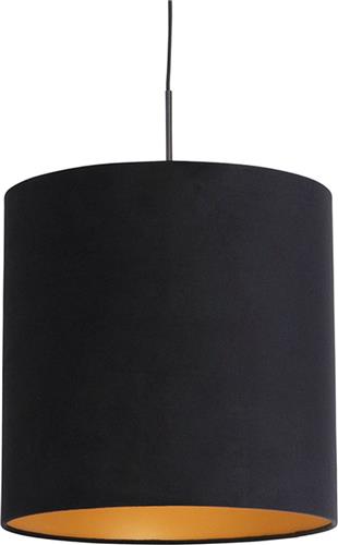 QAZQA combi - Klassieke Hanglamp met kap - 1 lichts - Ø 400 mm - Zwart Goud - Woonkamer | Slaapkamer | Keuken