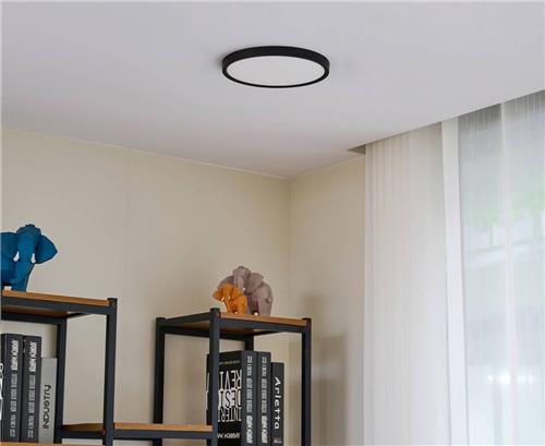 Lindby - Slimme plafondlamp- met dimmer - CCT - 1licht - Kunststof, acryl - H: 2.1 cm - mat zwart, wit - Inclusief lichtbron