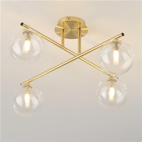 Elegante plafondlamp, 4-lichts goud met transparant glas - Nymo