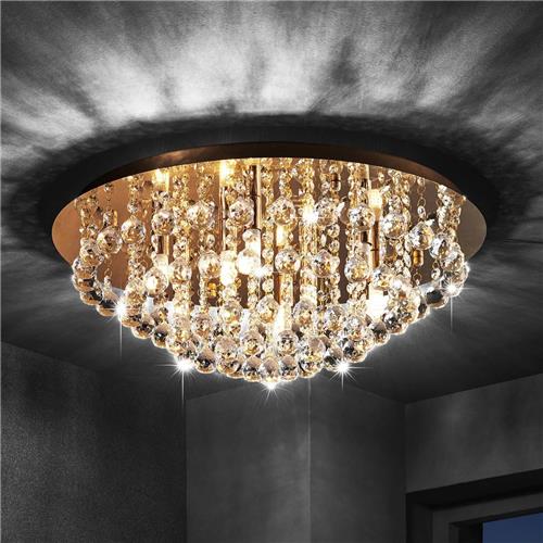 Lindby - plafondlamp - 8lichts - Staal, kristal - H: 25 cm - G9 - goud