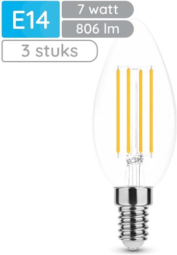 Modee E14 LED Lamp 7W - 806lm - 2700K - Warm Wit - LED Filament Kaarslamp B35 - Vervangt 115W Halogeen Gloeilamp - 3 stuks