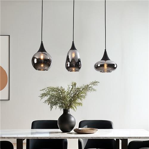 3-lichts hanglamp met smoke glas - Lovi