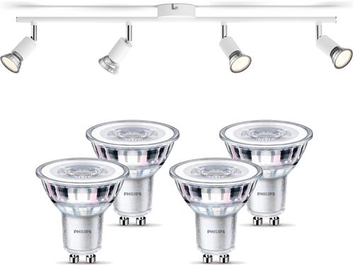 Philips Limbali Opbouwspot (Wit) - Warmwit Licht - Plafondspot met 4 Lichtpunten - GU10 - SceneSwitch - Eenvoudig Dimbaar met Je Klassieke Schakelaar