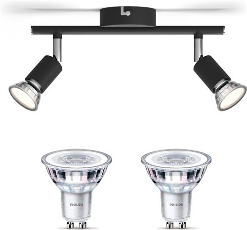 Philips Limbali Opbouwspot (Zwart) - Warmwit Licht - Plafondspot met 2 Lichtpunten - GU10 - Niet Dimbaar