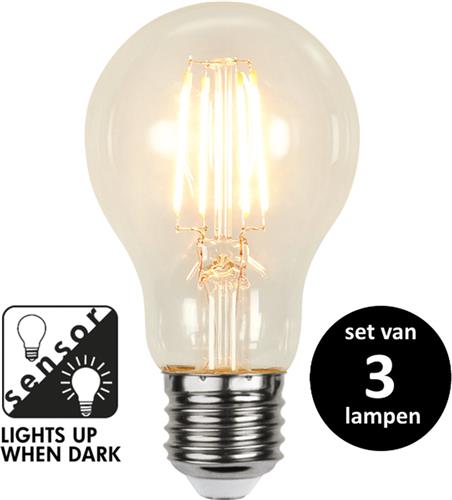Sensorlamp dag/nacht - Filament 4W -Super Warm Wit (< 2200K) -Niet dimbaar -Schemersensor  - set van 3