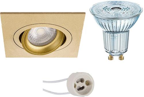 LED Spot Set - OSRAM Parathom PAR16 940 36D - Proma Borny Pro - GU10 Fitting - Dimbaar - Inbouw Vierkant - Mat Goud - 3.7W - Natuurlijk Wit 4000K - Kantelbaar - 92mm