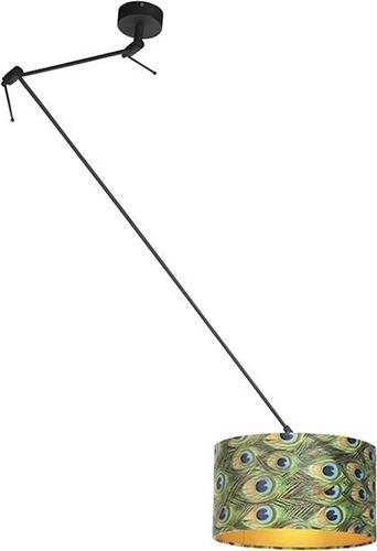 QAZQA blitz - Klassieke Hanglamp met kap - 1 lichts - L 380 mm - Zwart Goud - Woonkamer | Slaapkamer | Keuken