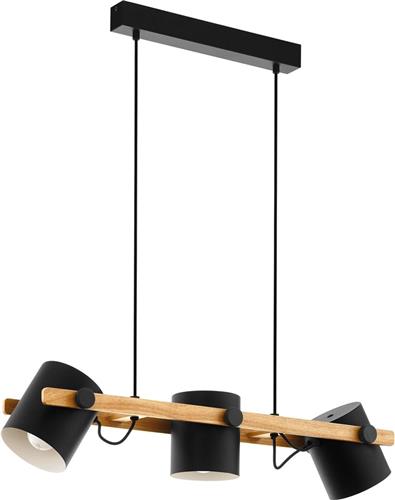 EGLO Hornwood Hanglamp - E27 - 78 cm - Zwart/Crème/Bruin - FSC Hout