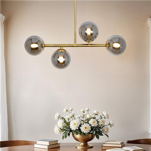 Design plafondlamp goud met smoke glas, 4-lichts - Asun