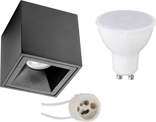 Opbouwspot Set - Pragmi Cliron Pro - GU10 Fitting - Dimbaar - Opbouw Vierkant - Mat Zwart - 6W - Warm Wit 3000K - Verdiept - 90mm