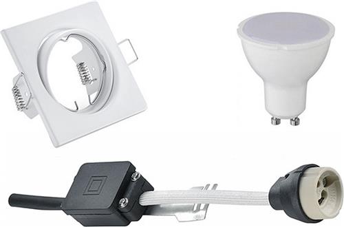 LED Spot Set - Trion - GU10 Fitting - Inbouw Vierkant - Mat Wit - 4W - Helder/Koud Wit 6400K - Kantelbaar 80mm