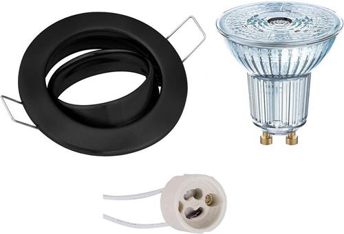 LED Spot Set - OSRAM Parathom PAR16 930 36D - GU10 Fitting - Dimbaar - Inbouw Rond - Mat Zwart - 3.7W - Warm Wit 3000K - Kantelbaar Ø82mm