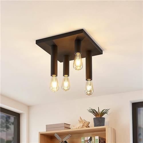 Lindby - plafondlamp - 4lichts - ijzer - H: 23 cm - E27 - mat zwart