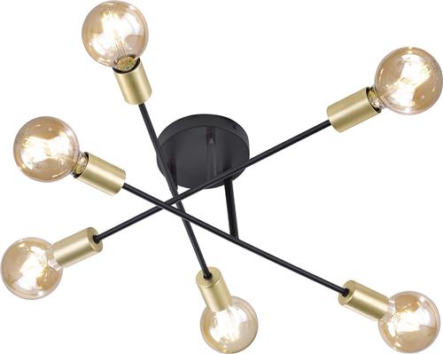 LED Plafondlamp - Plafondverlichting - Torna Ross - E27 Fitting - 6-lichts - Verstelbaar - Rond - Mat Zwart Aluminium