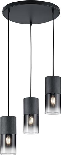 LED Hanglamp - Torna Roba - E27 Fitting - 3-lichts - Rond - Mat Zwart Rookglas - Aluminium
