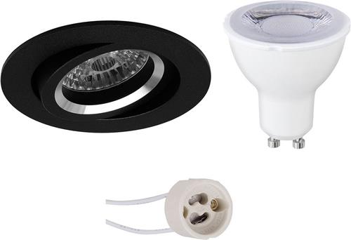 LED Spot Set - Pragmi Aerony Pro - GU10 Fitting - Dimbaar - Inbouw Rond - Mat Zwart - 6W - Natuurlijk Wit 4200K - Kantelbaar - Ø82mm