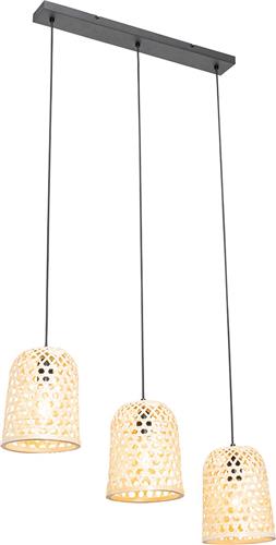 QAZQA rayan - Oosterse Hanglamp eettafel - 3 lichts - L 70 cm - Naturel - Woonkamer | Slaapkamer | Keuken