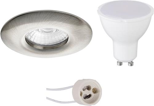 LED Spot Set - Proma Luno Pro - Waterdicht IP65 - GU10 Fitting - Dimbaar - Inbouw Rond - Mat Nikkel - 6W - Helder/Koud Wit 6400K - Ø82mm