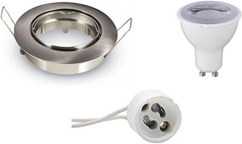 LED Spot Set - GU10 Fitting - Dimbaar - Inbouw Rond - Mat Chroom - 6W - Helder/Koud Wit 6400K - Kantelbaar Ø82mm