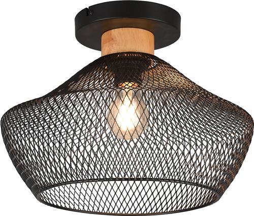 LED Plafondlamp - Plafondverlichting - Trion Jenna - E27 Fitting - Rond - Mat Zwart - Aluminium