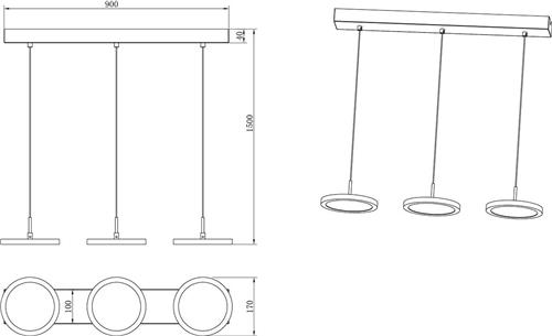 LED Hanglamp - Hangverlichting - Trion Trula - 30W - 3-lichts - Warm Wit 3000K - Dimbaar - Rechthoek - Mat Zwart - Aluminium