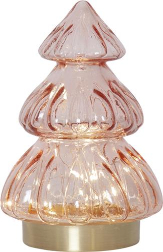 Star Trading LED tafellamp Abete, kerstboom, roze, glas, warm wit, timer, batterij, 18 cm