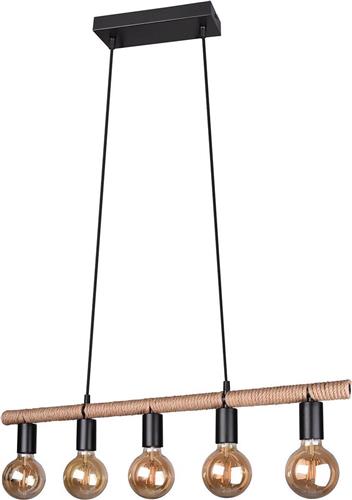 LED Hanglamp - Trion Ranin - E27 Fitting - Rechthoek - Mat Zwart - Aluminium