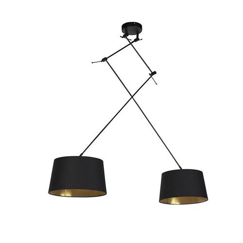 QAZQA blitz - Moderne Hanglamp met kap - 2 lichts - L 750 mm - Zwart Goud - Woonkamer | Slaapkamer | Keuken