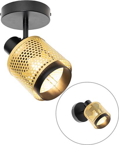 QAZQA kayden - Industriele Wand en Plafondspot | Spotje | Opbouwspot - 1 lichts - L 12 cm - Zwart Goud - Industrieel - Woonkamer | Slaapkamer | Keuken