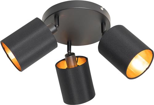 QAZQA lofty - Moderne Plafondspot | Spotje | Opbouwspot - 3 lichts - Ø 23 cm - Zwart Goud - Woonkamer | Slaapkamer | Keuken
