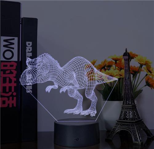 3D Led Lamp Met Gravering - RGB 7 Kleuren - Dinosaurus