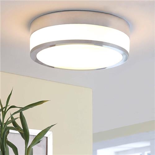 Lindby - Plafondlamp badkamer - 2lichts - glas, metaal - H: 9 cm - E27 - opaalwit, chroom