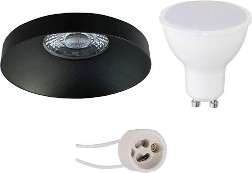 LED Spot Set - Pragmi Vrito Pro - GU10 Fitting - Inbouw Rond - Mat Zwart - 6W - Natuurlijk Wit 4200K - Ø82mm