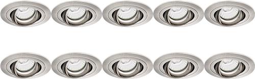 Spot Armatuur 10 Pack - Pragmi Alpin Pro - GU10 Inbouwspot - Rond - Nikkel - Aluminium - Kantelbaar - Ø92mm