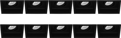 Spot Armatuur 10 Pack - Pragmi Domy Pro - GU10 Inbouwspot - Vierkant - Zwart - Aluminium - Verdiept - Kantelbaar - 105mm