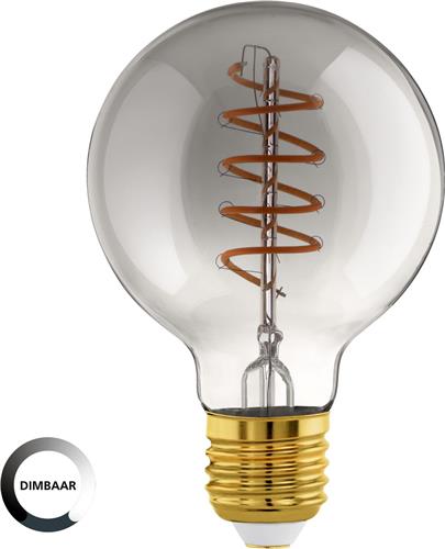EGLO LED Lamp - E27 - Ø 8 cm - G80 - Smoke - 2000K - Dimbaar