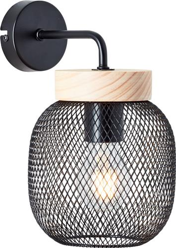 BRILLIANT H 26,5 cm, E27, metaal/hout, zwart/bruin